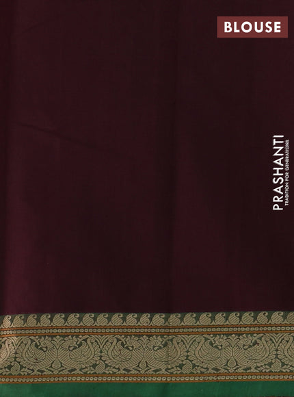 Kanchi cotton saree coffee brown and green with allover thread checks & buttas and thread woven border