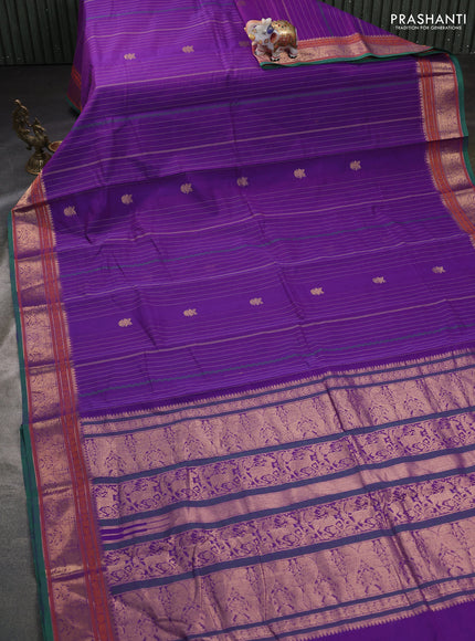 Kanchi cotton saree purple and green with allover zari stripes & buttas and zari woven border