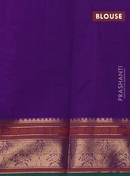 Kanchi cotton saree purple and green with allover zari stripes & buttas and zari woven border