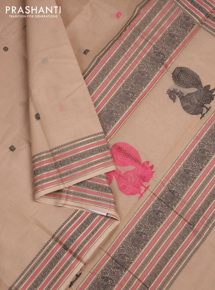 Kanchi cotton saree sandal with thread woven buttas and zari woven border