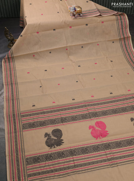 Kanchi cotton saree sandal with thread woven buttas and zari woven border