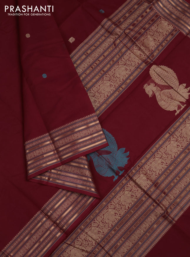 Kanchi cotton saree maroon with thread woven buttas and zari woven border