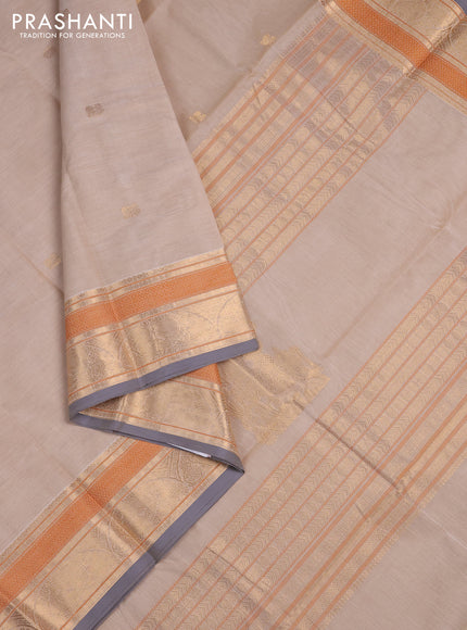Kanchi cotton saree beige and grey with zari woven buttas and zari woven border