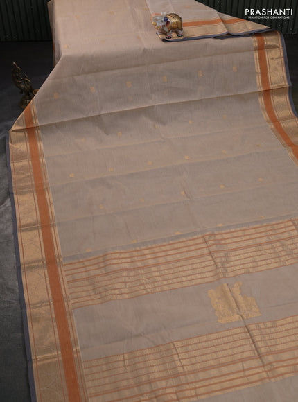 Kanchi cotton saree beige and grey with zari woven buttas and zari woven border