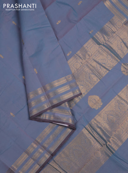 Kanchi cotton saree dual shade of teal blue and grey with zari woven buttas and zari woven border