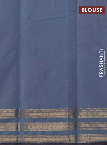 Kanchi cotton saree dual shade of teal blue and grey with zari woven buttas and zari woven border