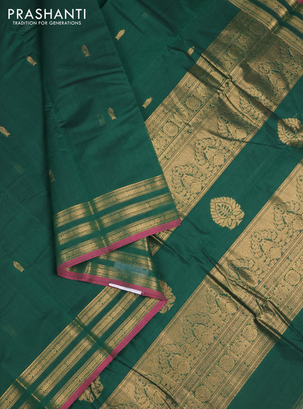 Kanchi cotton saree green and pink with zari woven buttas and zari woven border