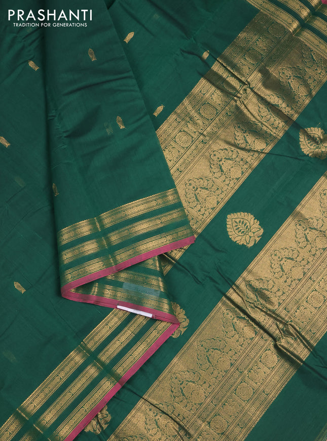 Kanchi cotton saree green and pink with zari woven buttas and zari woven border