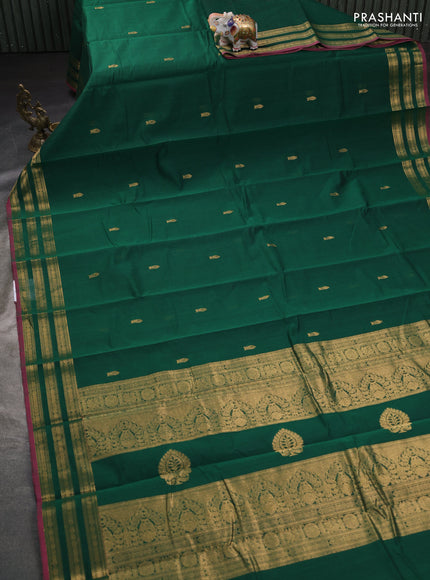 Kanchi cotton saree green and pink with zari woven buttas and zari woven border