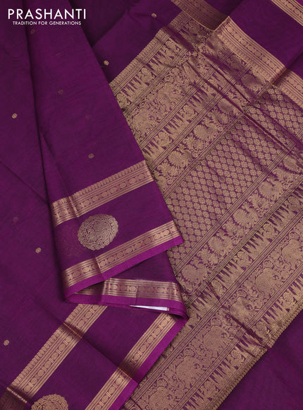 Kanchi cotton saree purple with zari woven buttas and rettapet zari woven butta border