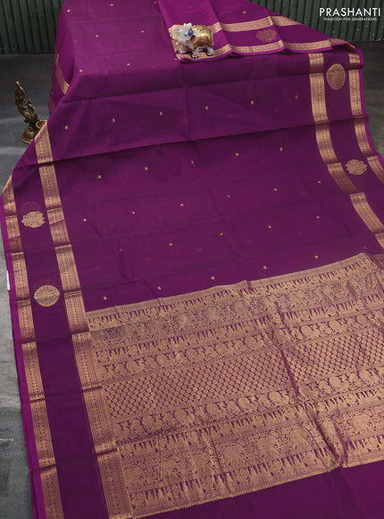 Kanchi cotton saree purple with zari woven buttas and rettapet zari woven butta border