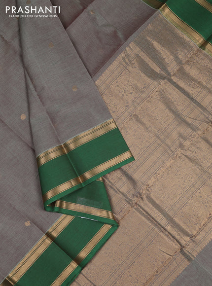 Kanchi cotton saree dual shade of greenish maroon and green with paisley zari woven buttas and rettapet zari woven border