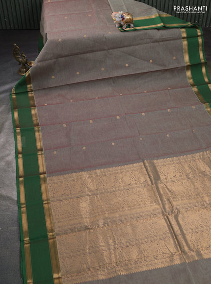 Kanchi cotton saree dual shade of greenish maroon and green with paisley zari woven buttas and rettapet zari woven border