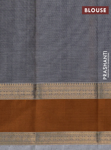Kanchi cotton saree grey and mustard yellow with allover thread checks & buttas and rettapet zari woven border