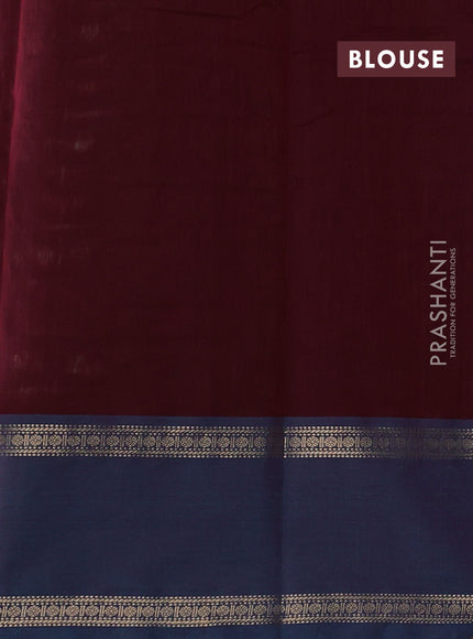 Kanchi cotton saree deep maroon and blue with allover thread checks & buttas and rettapet zari woven border