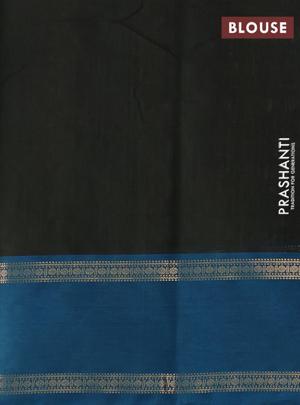 Kanchi cotton saree olive green and cs blue with allover thread checks & buttas and rettapet zari woven border