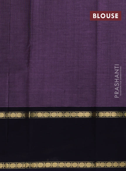 Kanchi cotton saree pastel purple and navy blue with allover zari stripe pattern and rettapet zari woven border