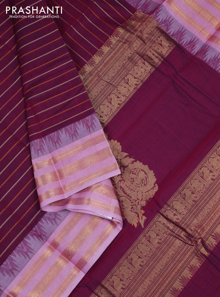 Kanchi cotton saree magenta pink and pastel pink with allover thread weaves and zari woven border