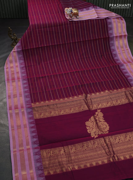 Kanchi cotton saree magenta pink and pastel pink with allover thread weaves and zari woven border