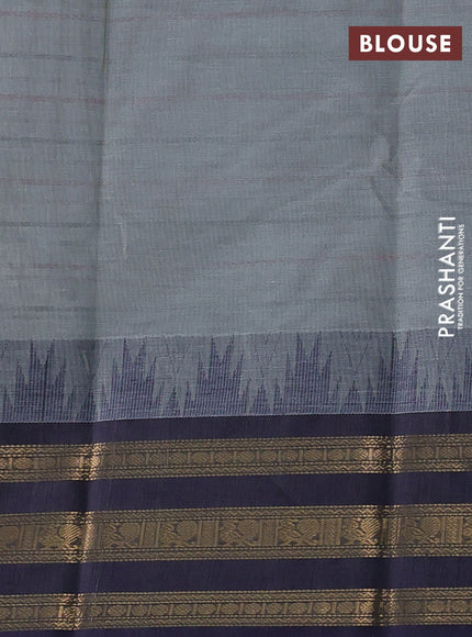Kanchi cotton saree grey and navy blue with allover thread weaves and zari woven border