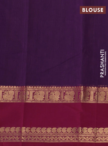 Kanchi cotton saree deep purple and maroon with allover thread checked pattern and rettapet zari woven border