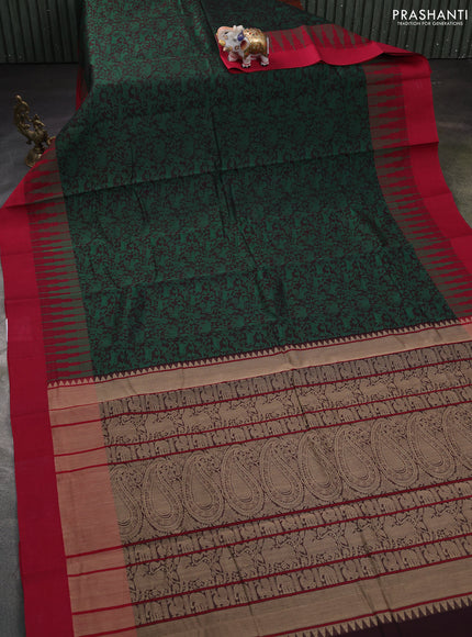 Kanchi cotton saree black and maroon with allover thread woven brocade weaves and long temple design simple border