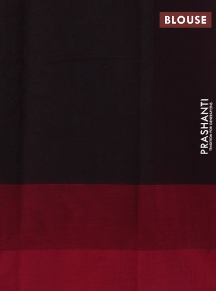Kanchi cotton saree black and maroon with allover thread woven brocade weaves and long temple design simple border