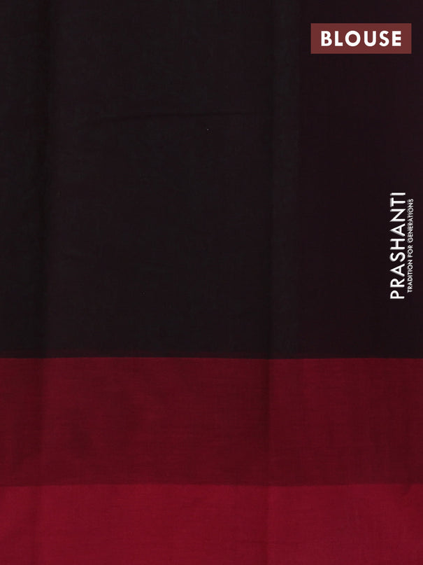 Kanchi cotton saree black and maroon with allover thread woven brocade weaves and long temple design simple border