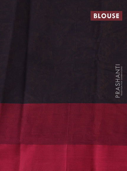 Kanchi cotton saree black and maroon with allover thread woven brocade weaves and long temple design simple border