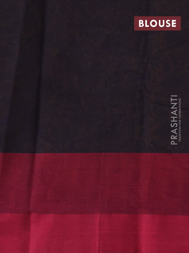 Kanchi cotton saree black and maroon with allover thread woven brocade weaves and long temple design simple border