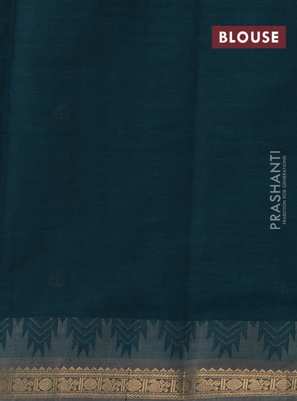 Kanchi cotton saree peacock blue and grey with zari woven buttas and temple design zari woven border