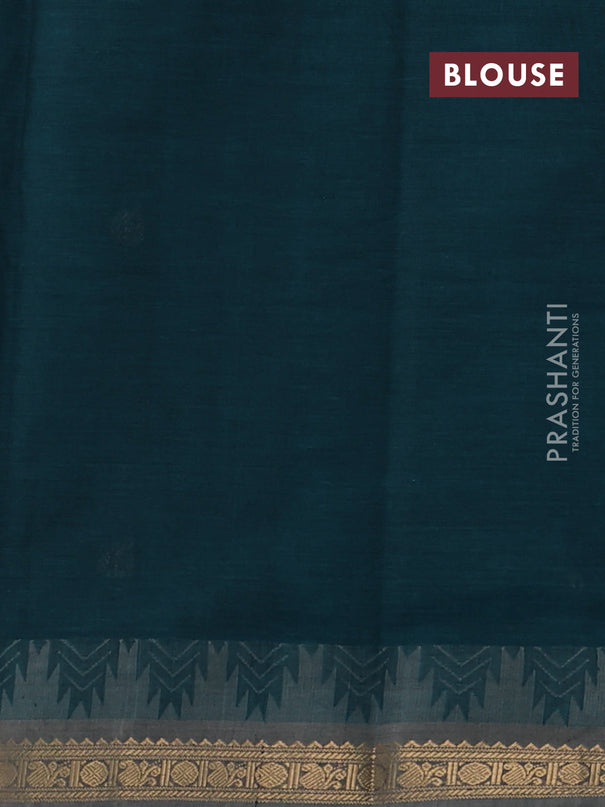 Kanchi cotton saree peacock blue and grey with zari woven buttas and temple design zari woven border