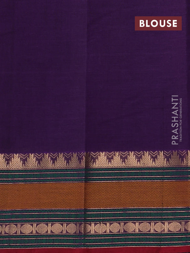 Kanchi cotton saree purple and maroon with zari woven buttas and temple design zari woven border