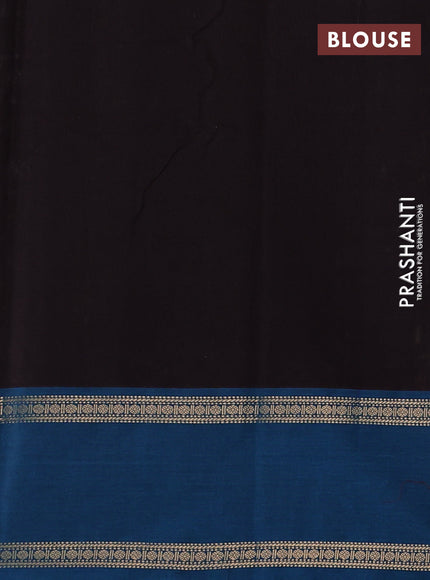 Kanchi cotton saree coffee brown and cs blue with allover thread checks & buttas and rettapet zari woven border
