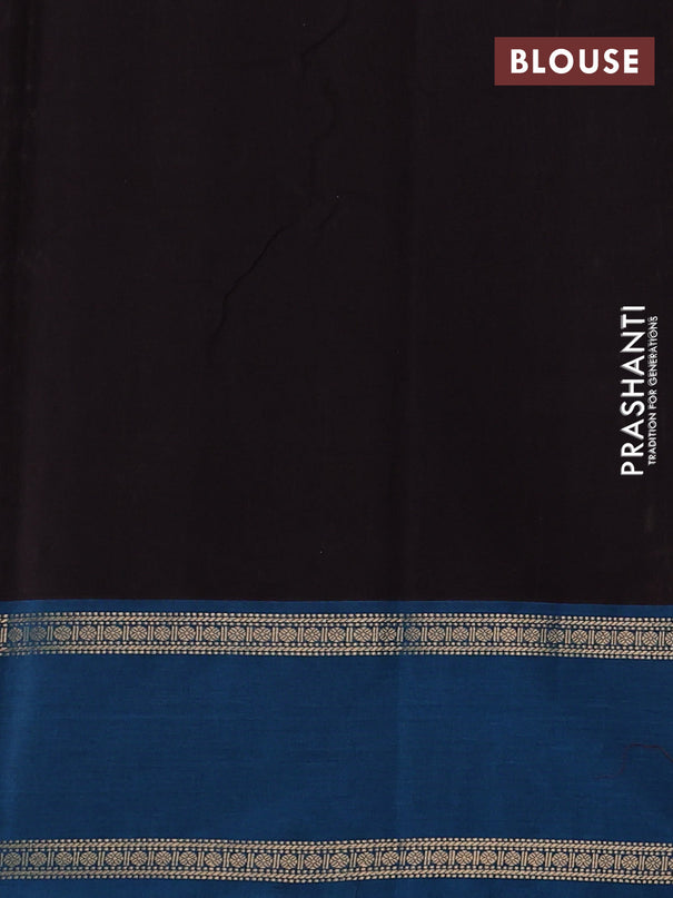 Kanchi cotton saree coffee brown and cs blue with allover thread checks & buttas and rettapet zari woven border