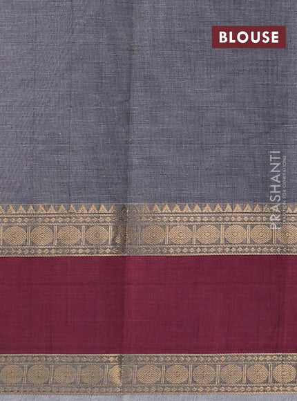 Kanchi cotton saree grey and wine shade with allover thread checks & buttas and rettapet zari woven border