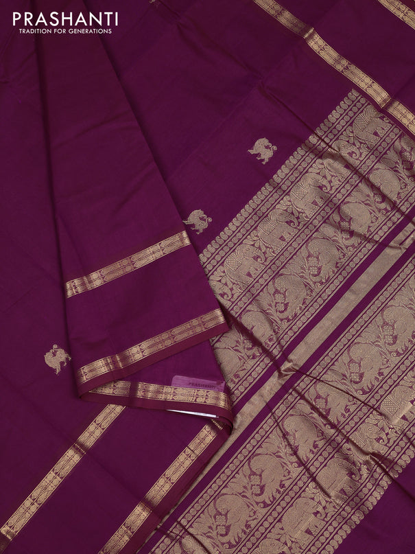 Kanchi cotton saree purple shade with zari woven buttas and rettapet zari woven border
