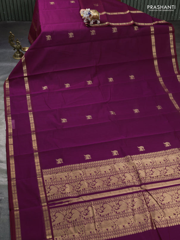 Kanchi cotton saree purple shade with zari woven buttas and rettapet zari woven border