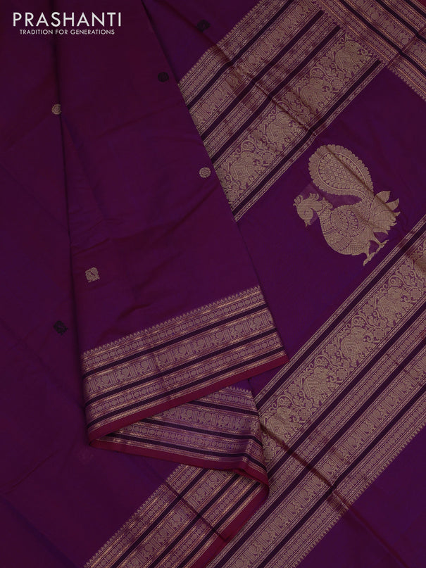 Kanchi cotton saree purple  and  with thread woven buttas and thread & zari woven border