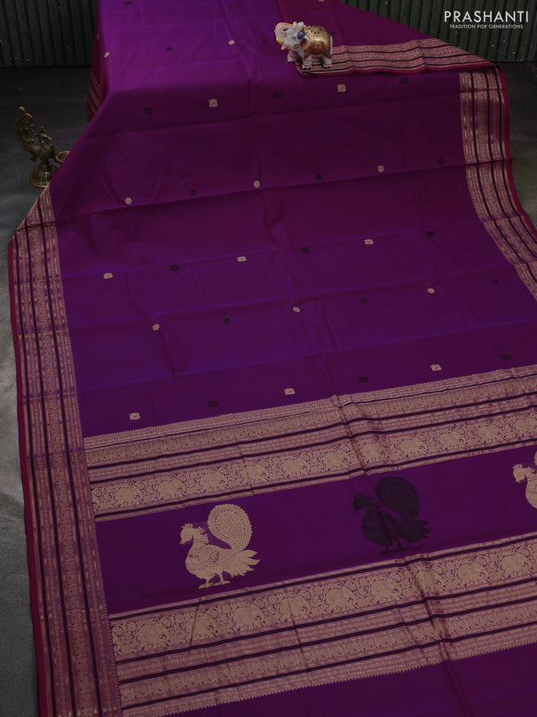 Kanchi cotton saree purple  and  with thread woven buttas and thread & zari woven border