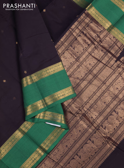 Kanchi cotton saree black and green with zari woven buttas and rettapet zari woven border