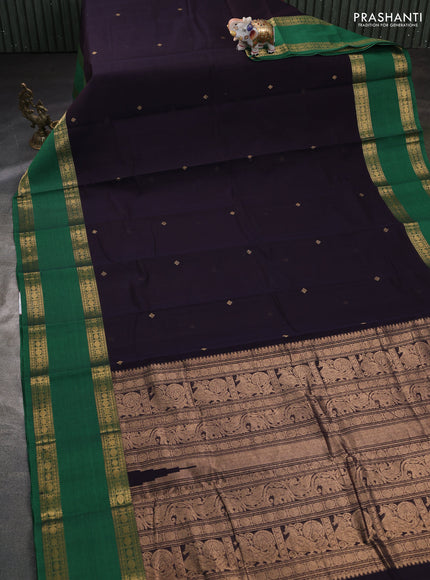 Kanchi cotton saree black and green with zari woven buttas and rettapet zari woven border