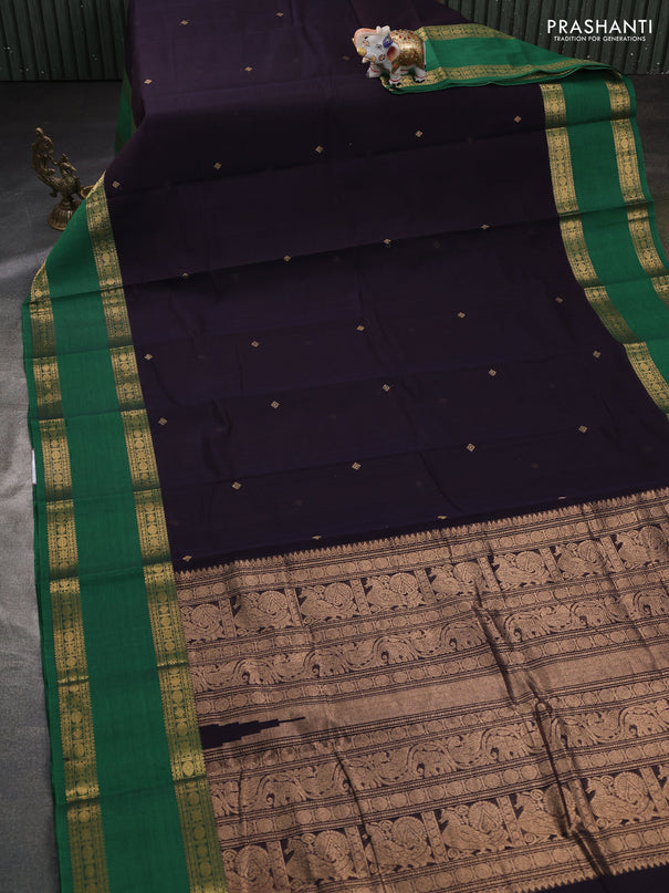 Kanchi cotton saree black and green with zari woven buttas and rettapet zari woven border