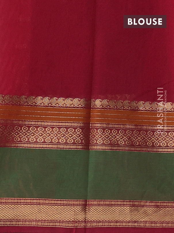 Kanchi cotton saree red and green with allover thread checks & buttas and rettapet zari woven border