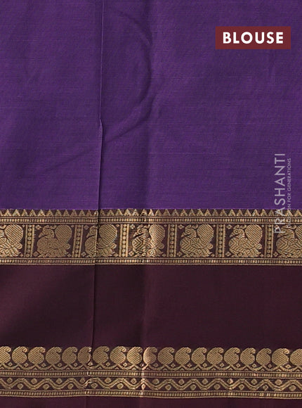 Kanchi cotton saree violet and wine shade with allover thread woven checked pattern and long rettapet zari woven border