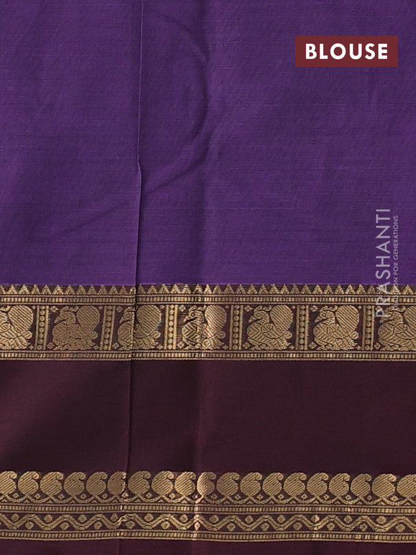 Kanchi cotton saree violet and wine shade with allover thread woven checked pattern and long rettapet zari woven border