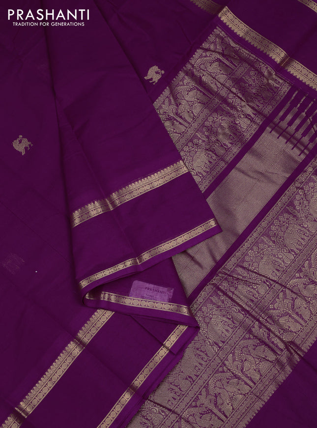 Kanchi cotton saree purple with zari woven buttas and rettapet zari woven border