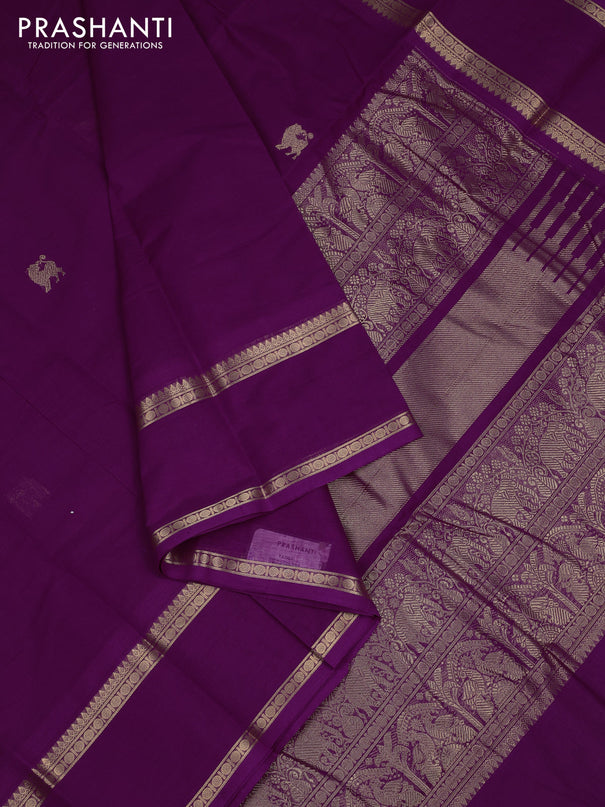 Kanchi cotton saree purple with zari woven buttas and rettapet zari woven border