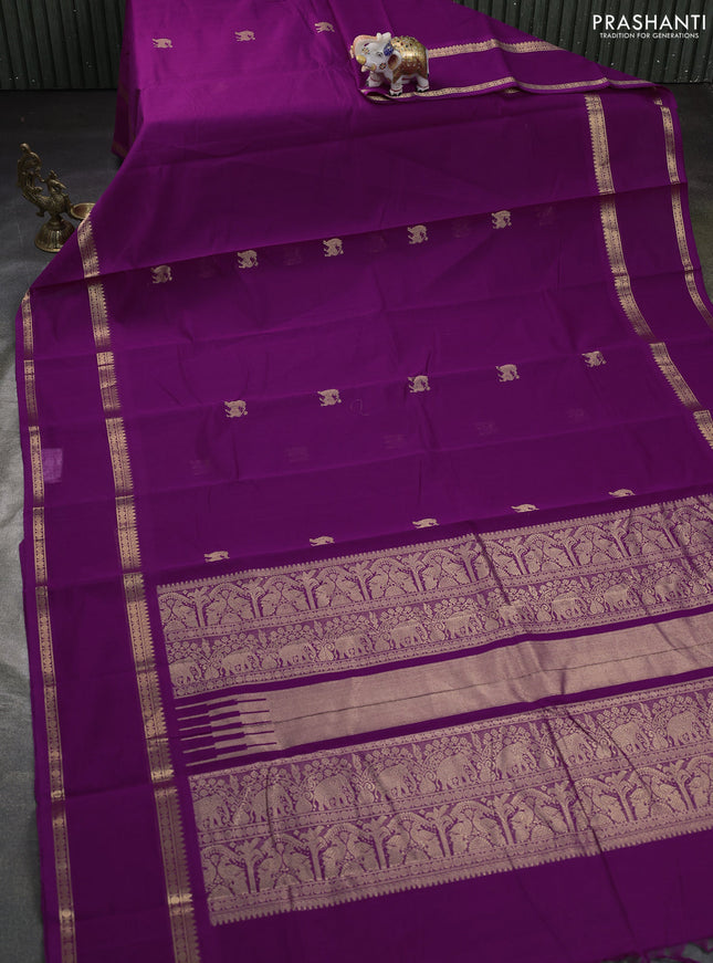 Kanchi cotton saree purple with zari woven buttas and rettapet zari woven border