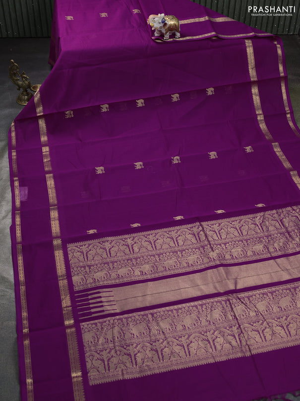 Kanchi cotton saree purple with zari woven buttas and rettapet zari woven border